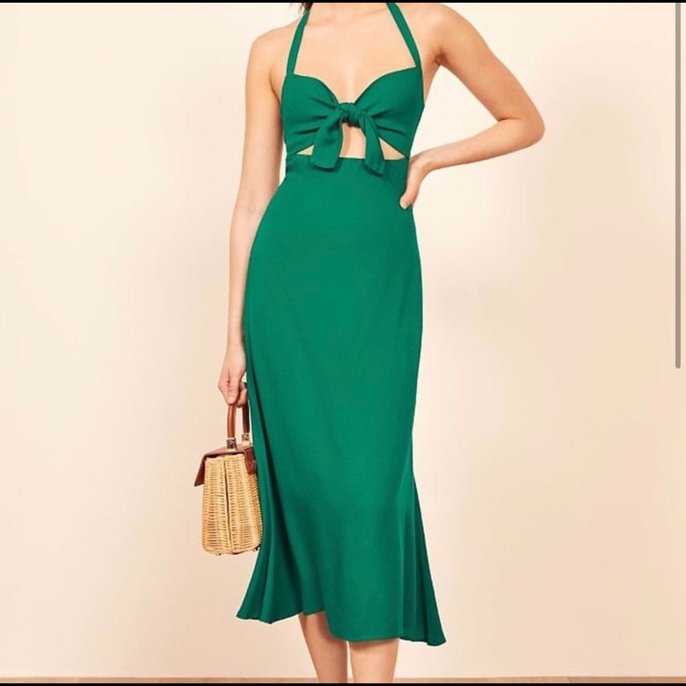 Reformation Monaco Midi Halter Dress in Serpentine Green Size 8